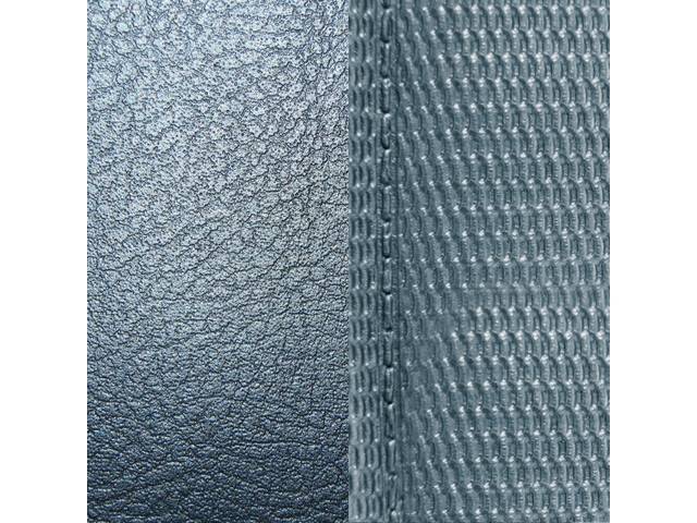 Restoration Quality Front Bucket and Fold Down Rear Seat Upholstery Set, Dark Blue Madrid Grain Vinyl w/ Comfortweave Inserts and Buttons, repro (69)