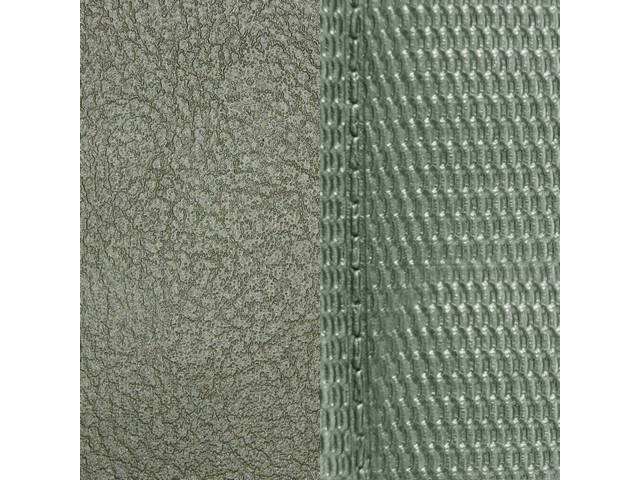 Restoration Quality Front Bucket and Fold Down Rear Seat Upholstery Set, Med Green Madrid Grain Vinyl w/ Comfortweave Inserts and Buttons, Repro (69)