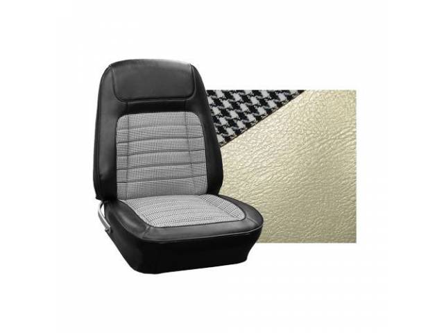 Restoration Quality Front Bucket and Fixed Rear Seat Upholstery Set, Deluxe Houndstooth, Parchment / Pearl Metallic Reproduction for (1968)