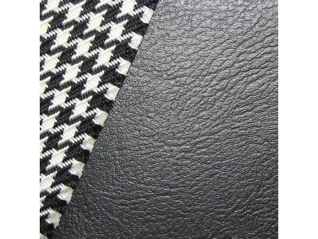 Restoration Quality Front Bucket/Fixed Rear Seat Upholstery Set, Dlx Black Madrid Vinyl w/ Black & White Houndstooth inserts, Repro (1969)