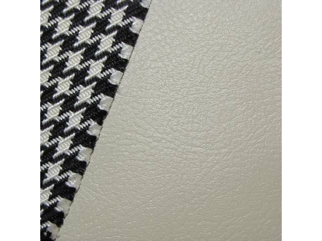 Restoration Quality Front Bucket/Fixed Rear Seat Upholstery Set, Dlx Ivory Madrid Vinyl w/ Black & White Houndstooth inserts, Repro (1969)
