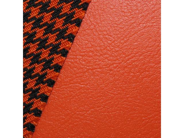 Restoration Quality Front Bucket/Fixed Rear Seat Upholstery Set, Dlx Orange Madrid Grain Vinyl w/ Black & Orange Houndstooth inserts, Repro (1969)