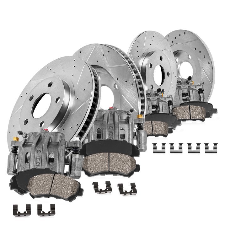 Callahan Brakes  Brake Kit with Drilled & Slotted Brake Rotors, Ceramic Brake Pads & Calipers for 07-18 Jeep Wrangler JK