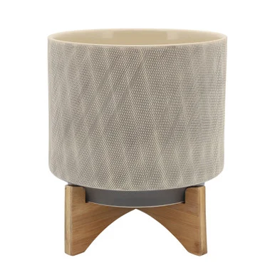 Ceramic Mesh Planter with Stand – 12″- Brown and Gray