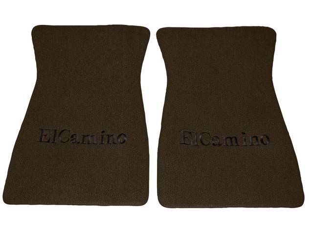 FLOOR MATS, Carpet, Raylon (Loop Style), Dark Saddle w/ *El Camino* in black lettering, (2)