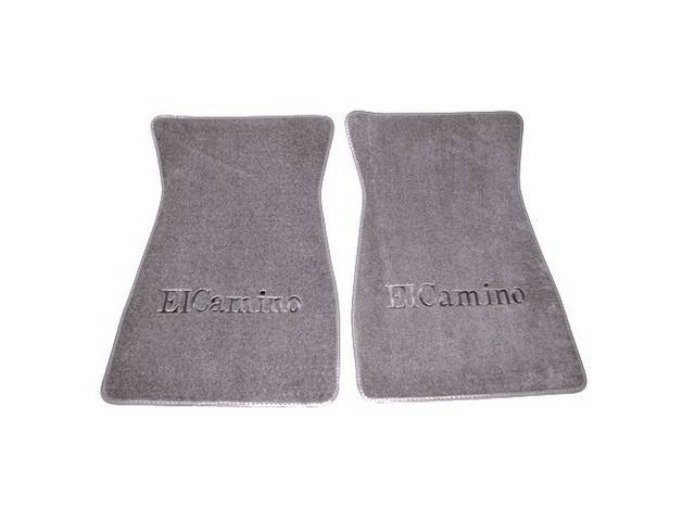 FLOOR MATS, Carpet, Cut Pile, Light Neutral (Light Gray) w/ *El Camino* in black lettering, (2)