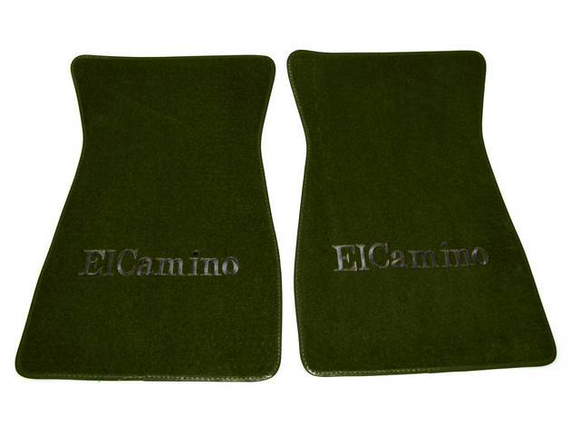 FLOOR MATS, Carpet, Cut Pile, Green (Lighter than CH-CFM-5-2J1, darker than CH-CFM-5-2J2) w/ *El Camino* in black lettering, (2)