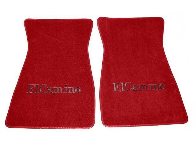 FLOOR MATS, Carpet, Cut Pile, Firethorn (Lighter than Oxblood or Maroon) w/ *El Camino* in black lettering, (2)