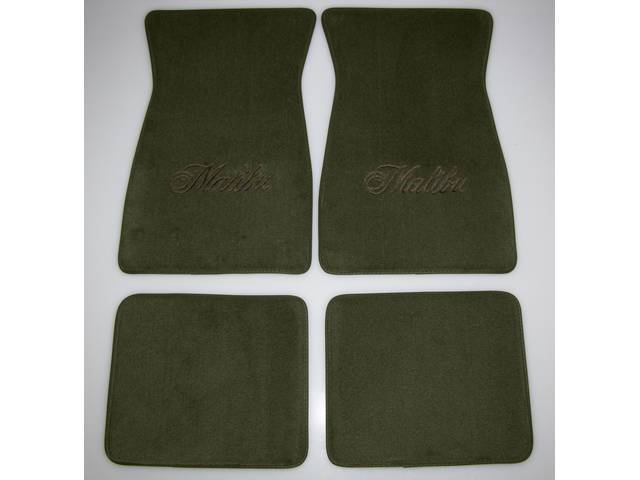 FLOOR MATS, Carpet, Cut Pile, Green (Lighter than CH-CA-3-J1, darker than CH-CA-3-J2 w/ *Malibu* in black lettering, (4)