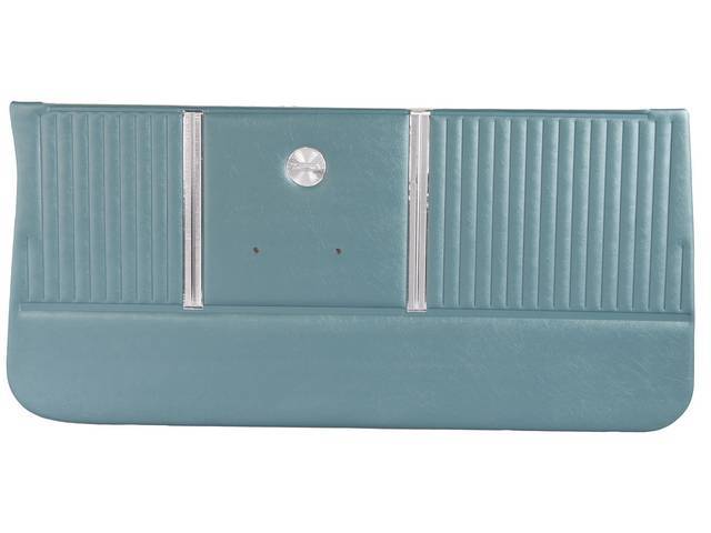 PANEL SET, Inside Door, Std, Aqua, PUI, *Silver Edition*, seville grain vinyl w/ two chrome mylar strips and chrome medallion