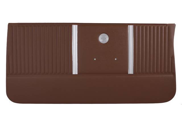 PANEL SET, Inside Door, Std, Saddle, PUI, *Silver Edition*, seville grain vinyl w/ two chrome mylar strips and chrome medallion
