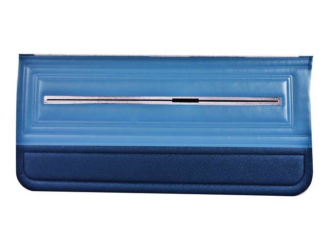 PANEL SET, Inside Door, Std, Bright Blue, PUI, *Silver Edition*, madrid grain vinyl w/ chrome mylar strip and *crushed ice* vinyl at bottom