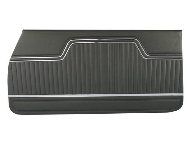PANEL SET, Inside Door, Std, Dark Green Metallic, PUI, *Silver Edition*, madrid grain vinyl w/ parallel chrome mylar strips on top and a wide chrome mylar strip on bottom