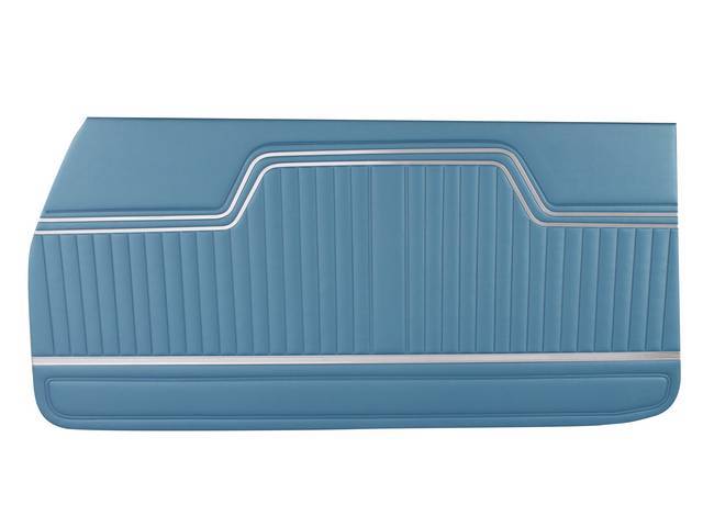 PANEL SET, Inside Door, Std, Bright Blue, PUI, *Silver Edition*, madrid grain vinyl w/ parallel chrome mylar strips on top and a wide chrome mylar strip on bottom