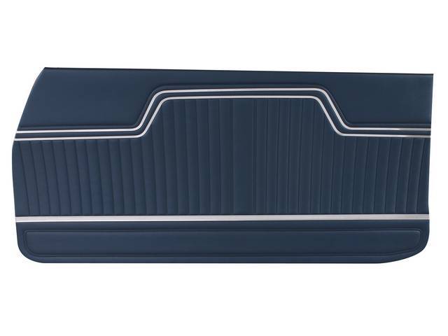 PANEL SET, Inside Door, Std, Dark Blue, PUI, *Silver Edition*, madrid grain vinyl w/ parallel chrome mylar strips on top and a wide chrome mylar strip on bottom