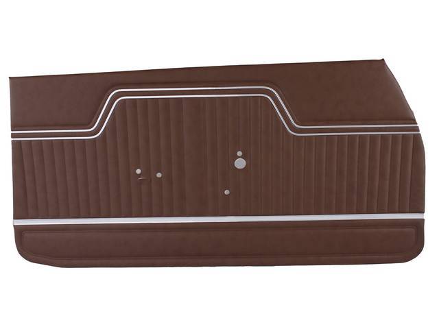 PANEL SET, Inside Door, Std, Dark Saddle, PUI, *Silver Edition*, madrid grain vinyl w/ parallel chrome mylar strips on top and a wide chrome mylar strip on bottom