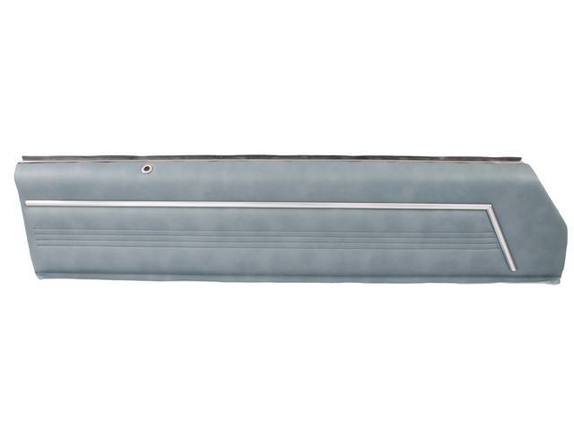 PANEL SET, Inside Door, Upper, Pre-Assembled, Std, Light Blue, PUI, sierra grain vinyl w/ hockey stick shaped chrome mylar trim