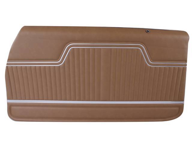 PANEL SET, Inside Door, Pre-Assembled, Std, Saddle, PUI, *Silver Edition*, madrid grain vinyl w/ parallel chrome mylar strips on top and a wide chrome mylar strip on bottom