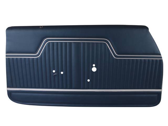 PANEL SET, Inside Door, Pre-Assembled, Std, Dark Blue, PUI, *Silver Edition*, madrid grain vinyl w/ parallel chrome mylar strips on top and a wide chrome mylar strip on bottom