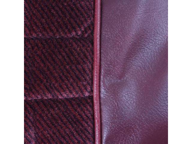 UPHOLSTERY SET, Front Bench, 50-50 Split Back W/O arm rest, Maroon Madrid Grain Vinyl W/ Brick Velour Inserts, Incl head rest Material