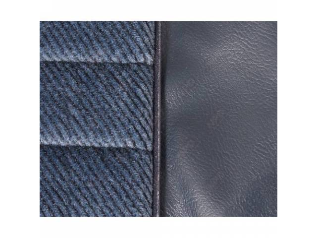 UPHOLSTERY SET, Front Bench, 50-50 Split Back W/O arm rest, Navy Blue Madrid Grain Vinyl W/ Ocean Blue Velour Inserts, Incl head rest Material