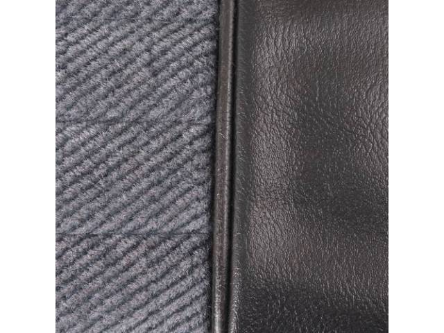 UPHOLSTERY SET, Front Bench, 50-50 Split Back W/ Center arm rest, Black Madrid Grain Vinyl W/ Charcoal Velour Inserts, Incl arm rest and head rest Material