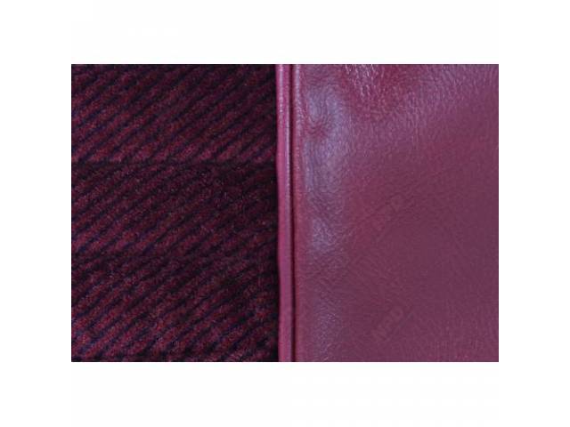 UPHOLSTERY SET, Front Bench, 50-50 Split Back W/ Center arm rest, Maroon Madrid Grain Vinyl W/ Brick Velour Inserts, Incl arm rest and head rest Material