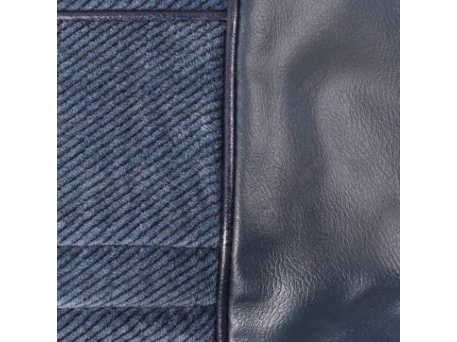 UPHOLSTERY SET, Front Bench, 50-50 Split Back W/ Center arm rest, Navy Blue Madrid Grain Vinyl W/ Ocean Blue Velour Inserts, Incl arm rest and head rest Material