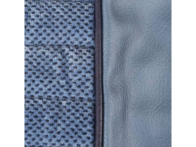 UPHOLSTERY SET, Front Bench, 50-50 Split Back W/ Center arm rest, Medium Blue Madrid Grain Vinyl W/ Royal Blue Velour Inserts, Incl arm rest and head rest Material