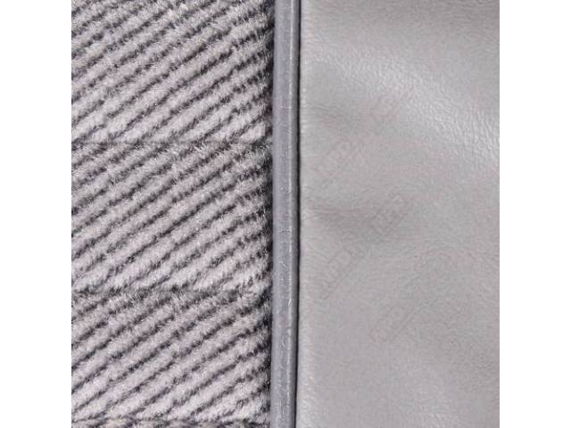 UPHOLSTERY SET, Front Bench, 50-50 Split Back W/ Center arm rest, Charcoal Madrid Grain Vinyl W/ Silver Velour Inserts, Incl arm rest and head rest Material