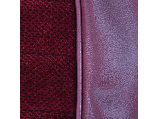 UPHOLSTERY SET, Front Bench, 55-45 Split Back / Bottom W/ Center arm rest, Maroon Madrid Grain Vinyl W/ Burgandy Velour Inserts, Incl arm rest and head rest Material