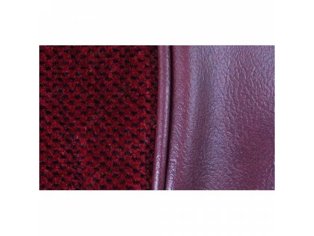 UPHOLSTERY SET, Front Bench, Split Back W/ arm rest, Maroon / Oxblood Oxen Grain Vinyl W/ Burgandy Velour Inserts, Incl arm rest and head rest Material