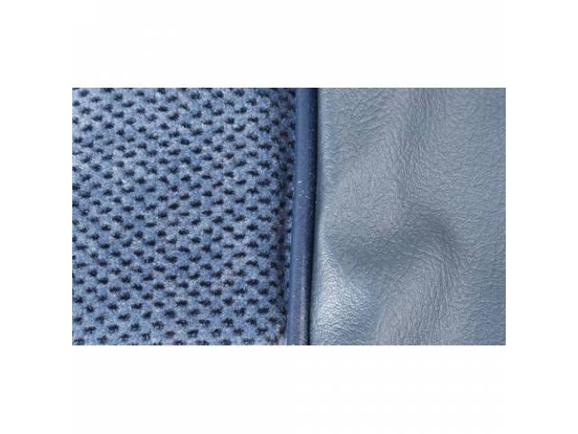 UPHOLSTERY SET, Front Bench, Split Back W/ arm rest, Medium Blue Oxen Grain Vinyl W/ Blue Velour Inserts, Incl arm rest and head rest Material