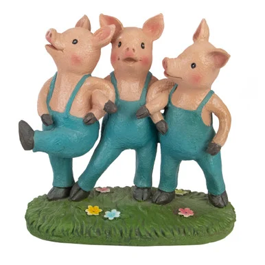 Charming 8″ Three Pigs Dancing in Blue Overalls Garden Statue – Delightful Addition to Your Outdoor Space