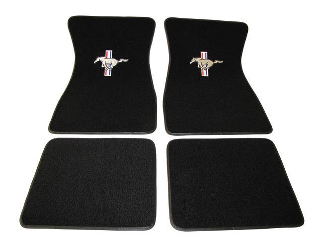 Floor Mat Set, Raylon Weave, Tri-Bar Running Horse Logo, Black