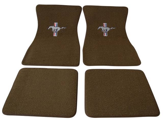 Floor Mat Set, Raylon Weave, Tri-Bar Running Horse Logo, Dark Brown