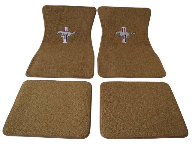 Floor Mat Set, Raylon Weave, Tri-Bar Running Horse Logo, Light Saddle
