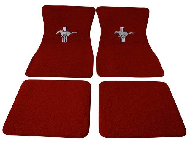Floor Mat Set, Raylon Weave, Tri-Bar Running Horse Logo, Red
