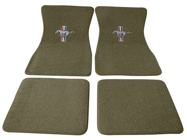 Floor Mat Set, Raylon Weave, Tri-Bar Running Horse Logo, Ivy Gold