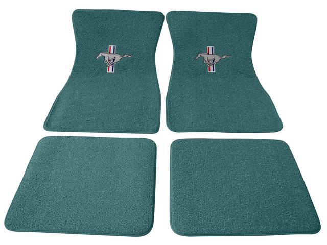 Floor Mat Set, Raylon Weave, Tri-Bar Running Horse Logo, Aqua
