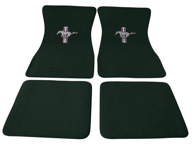 Floor Mat Set, Raylon Weave, Tri-Bar Running Horse Logo, Dark Green