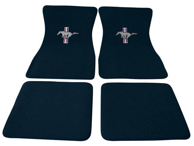 Floor Mat Set, Raylon Weave, Tri-Bar Running Horse Logo, Dark Blue