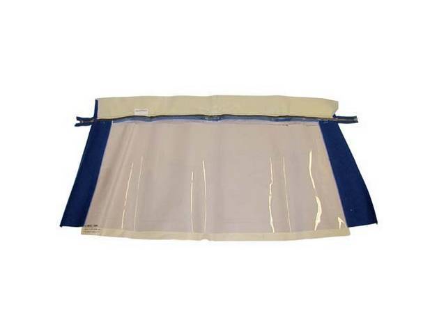 CONVERTIBLE REAR WINDOW, BLUE, PLASTIC W/ BRASS ZIPPER