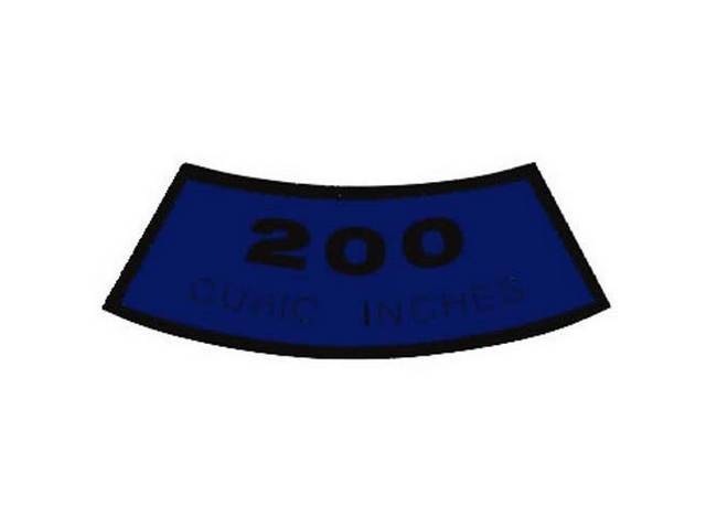Air Cleaner Engine Decal, 200 Cubic Inches