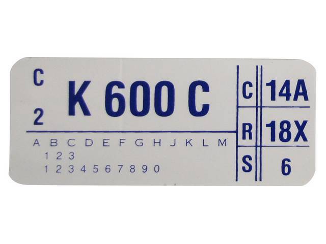 Engine Identification ID Code Decal, K600C