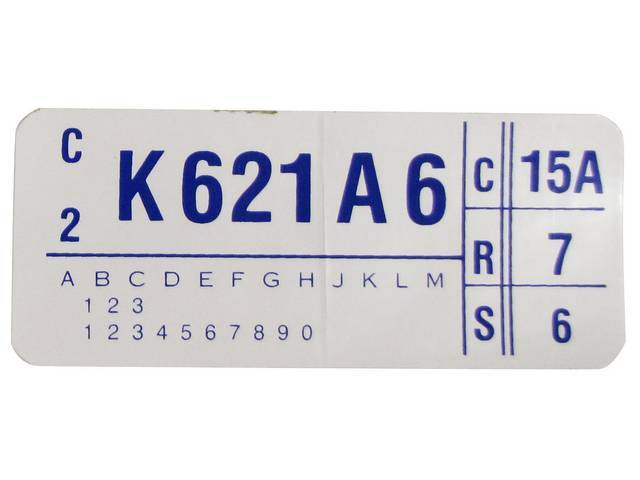 Engine Identification ID Code Decal, K621AG