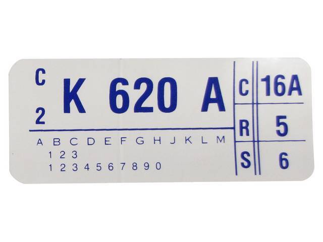 Engine Identification ID Code Decal, K620A
