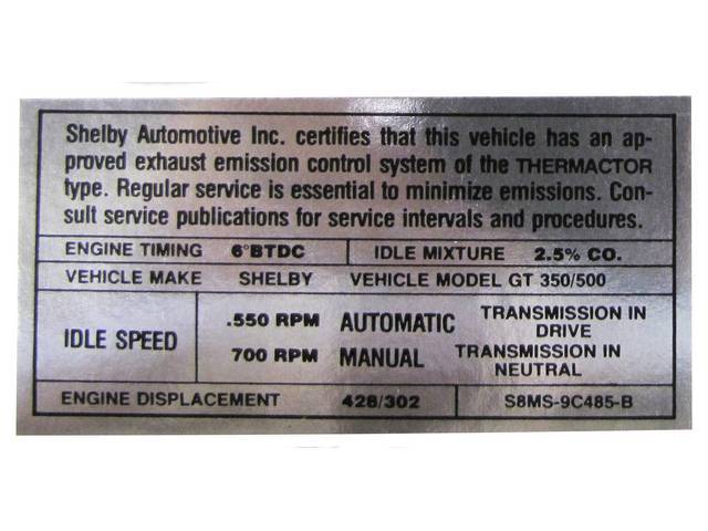 Vehicle Emission Control Information Engine Decal,