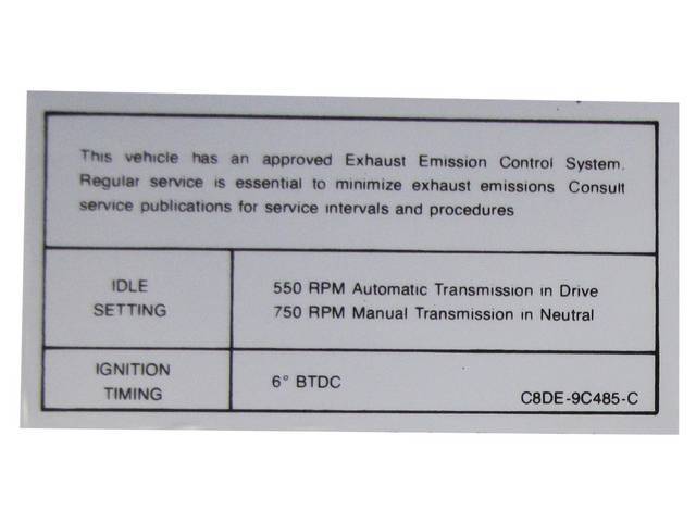 Vehicle Emission Control Information Engine Decal, C8DE-9C485-C