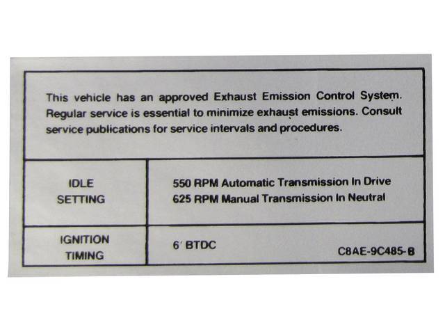 Vehicle Emission Control Information Engine Decal, C8AE-9C485-B